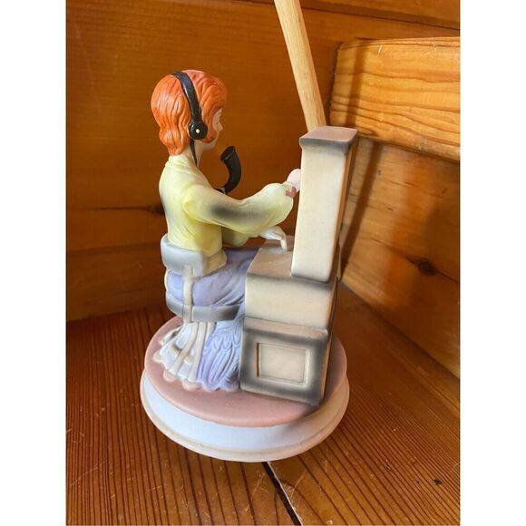 Vintage porcelain Female  Telephone Switchboard Operator Music box Motion - Picture 3 of 6